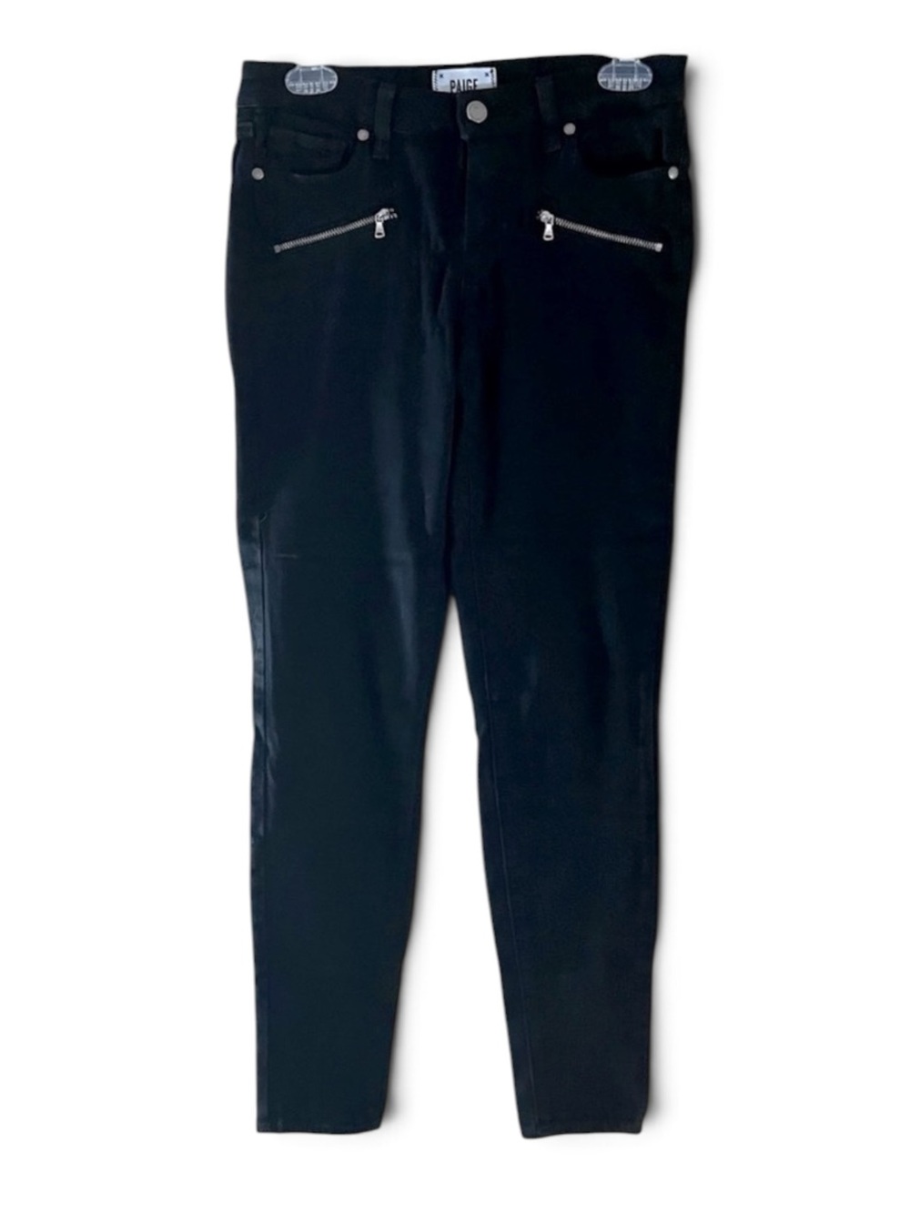 Paige Indigo Zip Dark Black Skinny Jeans
